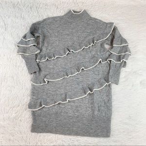 ASOS long sleeve mock neck ruffle tunic sweater dress in gray